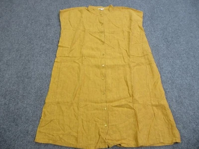 Vestido Eileen Fisher Mujer Grande Amarillo Lino Orgánico Sin Mangas Botón Frontal Foto 1 de 4