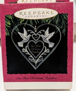 HALLMARK 1996 OUR FIRST CHRISTMAS TOGETHER ACRYCLIC ORNAMENT Heart Doves  - Picture 1 of 3