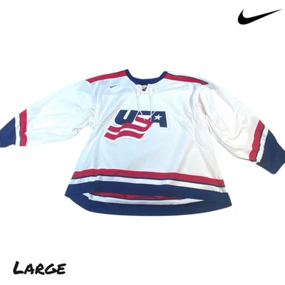 VINTAGE Nike Team USA Hockey Jersey Mens Size Large White Away Olympics America - Image 1 of 4