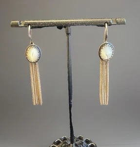 Pendiente borla piedra lunar plata esterlina vintage estilo victoriano iridiscente 2" - Imagen 1 de 10