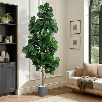 Planta artificial ficus higuera planta maceta de plástico negro 180 cm violín figura 6 pies Foto 1 de 4