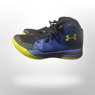 Boys Size 5  Youth Under Armour Blue & Yellow Basketball Shoes - Image 1 of 4