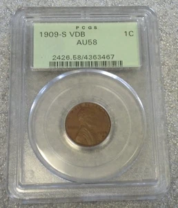 1909-S VDB LINCOLN CENT PCGS AU58 OGH (3160) - Picture 1 of 5