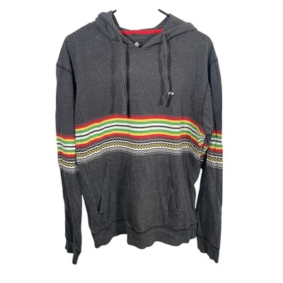 Рубашка с капюшоном Billabong в полоску мужская большая с серым карманом хлопковая с длинным рукавом - Изображение 1 из 4