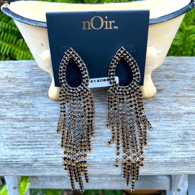 Pendientes colgantes de estrás negros y dorados Noir. ¡NUEVO SIN ETIQUETAS! Foto 1 de 3