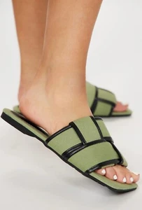 Lemonade Getsbetter Green Black Flat Slides Sandals Size 10 - Picture 1 of 3