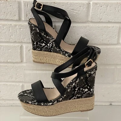 Zapatos para dama 7/40 Negro Blanco KURT GEIGER Tacón Brillante Cuña Plataforma Fiesta Foto 1 de 4