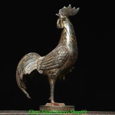 Estatua de animal pollo gallo gallo zodiaco fengshui dorado bronce chino antiguo de 10" Foto 1 de 4