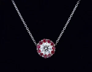 1CT Lab-Grown Diamond & 0.51CT Ruby 14K White Gold Necklace EF/SI Pendant - Picture 1 of 4