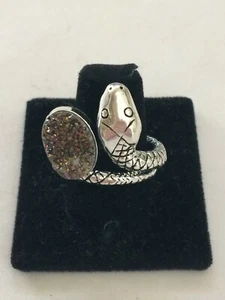 925 STERLING SILVER PLATED TITANIUM DRUZY SNAKE HANDMADE RING Z147 SIZE 9.5 - Picture 1 of 3