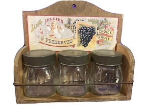 Vintage Style Jam Advertising storage shelf w/ 3 jam jars - Picture 1 of 7