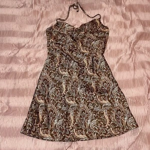 Vintage Hollister Brown Paisley Slip Dress Y2K Small Halter Top Style Size Med - Picture 1 of 11
