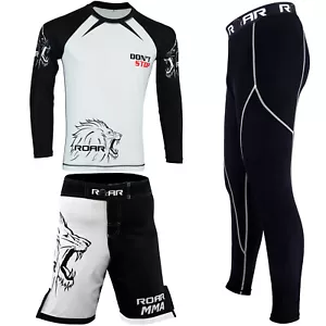 ROAR MMA Grappling Rash Guard BJJ Fight ShortsThermal Compression Gym Spats - Picture 1 of 11