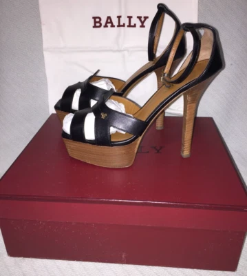 Sandalias de plataforma Bally "Sabienne" negras con correa al tobillo tacón alto talla 8,5 Foto 1 de 4