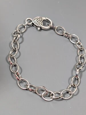 Brazalete de eslabones de cadena ovalados tono plata para dijes o cierre de corazón apilable 9,5" Foto 1 de 4