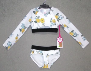 Justice Swimsuit Youth Extra Small (5/6) White Floral 2 Piece Long Sleeve Girls - Picture 1 of 16