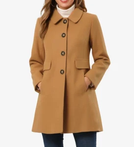 Allegra K Winter Overcoat Peter Pan Collar Single Breasted Outwear Pea Coat / XL - Picture 1 of 6