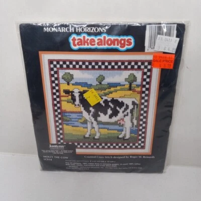 Vintage 1992 Monarch Horizons Take Alongs Cross Stitch Molly The Cow 5"x5" - Image 1 of 4