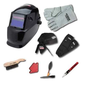 Black Glossy Welding Helmet Kit w/Auto Darkening 7-13 Helmet,Gloves,Brush,Magnet - Picture 1 of 7
