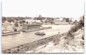 Postkarte RPPC Pentwater Lake Kanal Fährwagen & Pferde Düne Aussicht unbesendet - Bild 1 von 2