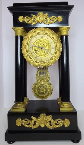 Antique Working 19th C. Ebonized French Empire Portico Column Mantel Shelf Clock Cover