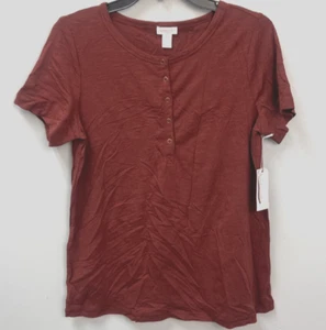 Ambrielle Brick Red Henley Short Sleeve Sleep Shirt Women's Size Small - Picture 1 of 7
