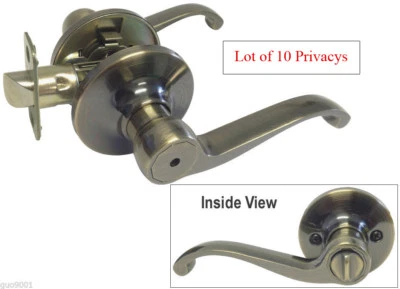 Лот из 10 антикварных латунных дверных замков с рычажной ручкой для спальни или ванной комнаты - Изображение 1 из 2