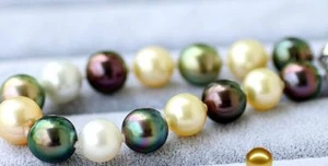 7.5"-8"9-10mm natural south sea white gold black green round pearl bracelet - Picture 1 of 2
