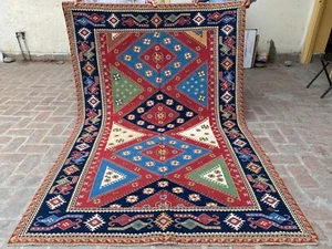 6x8 Red Antique Afghan Oriental Wool Kilim Turkish Handwoven Soumak Kilim Rug - Picture 1 of 22