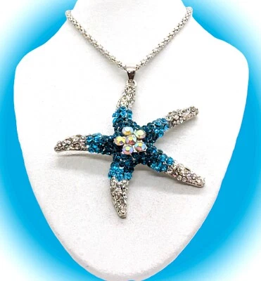 ¡Precioso brillante! Collar estrella de mar/estrella Betsey Johnson azul y cristal AB plata Foto 1 de 4