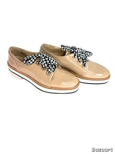 Zara Faux Patent Leather Womens Derby Shoes Beige Sz 39 US 8.5 - Picture 1 of 10