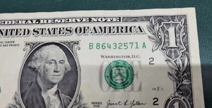 Series 2021 Broken Ladder Fancy Serial Number One Dollar Bill 1-8 - Picture 1 of 3
