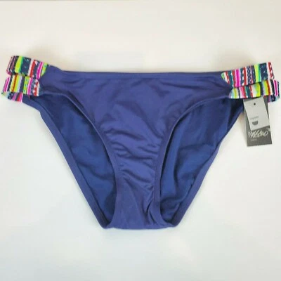 Parte inferior de bikini de natación Mossimo Hipster para mujer azul con correas laterales a rayas talla L Foto 1 de 4