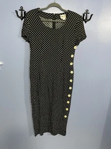 Vintage Jeffery & Dara by Linda Hutley langes Kleid schwarz mit hellbraunen Tupfen Größe 7/8 - Bild 1 von 6