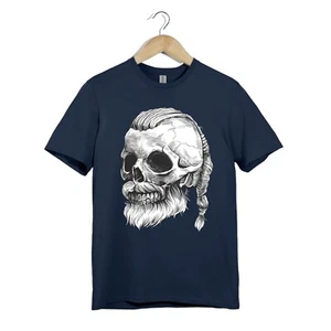 Viking Skull Beard T-Shirt | Unisex Punk Rock Tattoo Style Tee for Men and Women - Picture 1 of 20