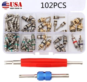 102Pcs Assortment Metal Car A/C Valve Core+Tool HVAC R134a/R12 Universal 11kinds - Bild 1 von 16