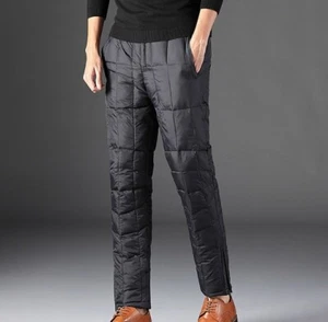 Winter Men Duck Down Puffer Trousers Pants Padded Quilted Warmer Casual - Picture 1 of 9