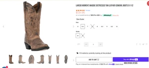 Laredo Women's Maddie Distressed Tan Leather Cowgirl Size 6.5 W SKU: 51112 - Picture 1 of 7