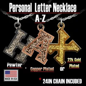 Persönliche Initialen Buchstaben Halskette Anhänger A-Z Zinn Kupfer oder Gold Made in USA - Bild 1 von 106
