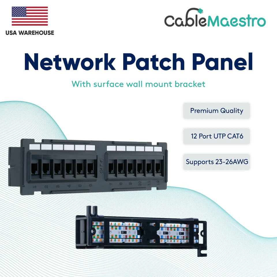 Mini Patchpanel UTP 12 Port CAT6 RJ45 110 Netzwerk Aufputz Wandhalterung - Bild 1 von 4