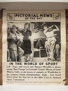 1949 Pictorial News Poster Sam Snead Golf Gussie Moran Burgess Meredith - Picture 1 of 2