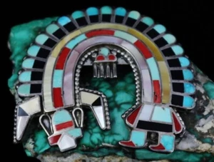 Circa 1960-70s Fadrian and Vivica Bowannie Zuni Rainbowman Inlay Bolo Tie - Picture 1 of 4