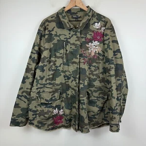 Lane Bryant Jacket Women 22/24 Green Camouflage Flower Embroidery Military Retro - Picture 1 of 9