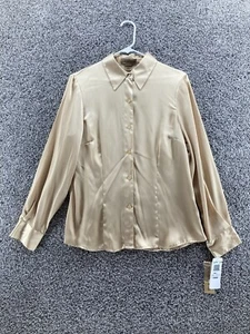 Notations Button Front Shirt Blouse Gold Large Collar Long Sleeve New With Tags - Picture 1 of 11