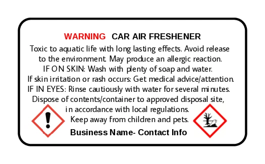 CAR AIR FRESHENER CLP-Personalised- rectangular-safety warning stickers labels - Image 1 of 1