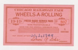 1949 Chicago Railroad Fair Press Pass - Picture 1 of 1