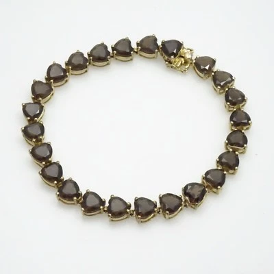 Oro 18kt O/Plata de Ley 25.43ctw - Brazalete de Cuarzo Ahumado en Forma de Corazón - 8.00" Foto 1 de 4