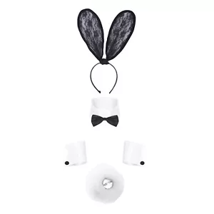 Rabbit Ears Hair Hoop Collar+Cuffs Plush Ball Bunny Tail Set Fancy Dress AU - Picture 1 of 50