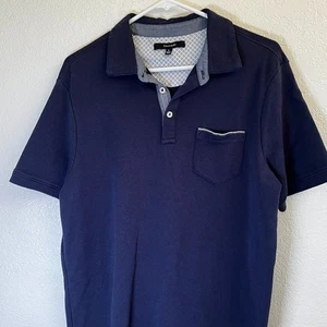 Tahari Polo Shirt Mens L Navy Blue Short Sleeve Pocket Cotton Knit - Picture 1 of 7