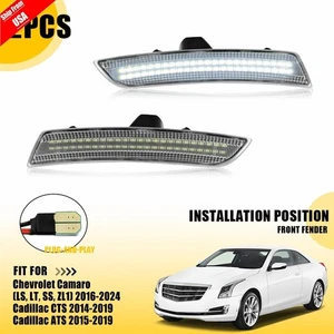 Fit 2015-20 Cadillac ATS CTS White LED Front Side Marker Light Lamp Clear Lens - Picture 1 of 15